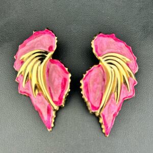 Vintage 1980 Pink Enamel Angel Wing Post Back Earrings